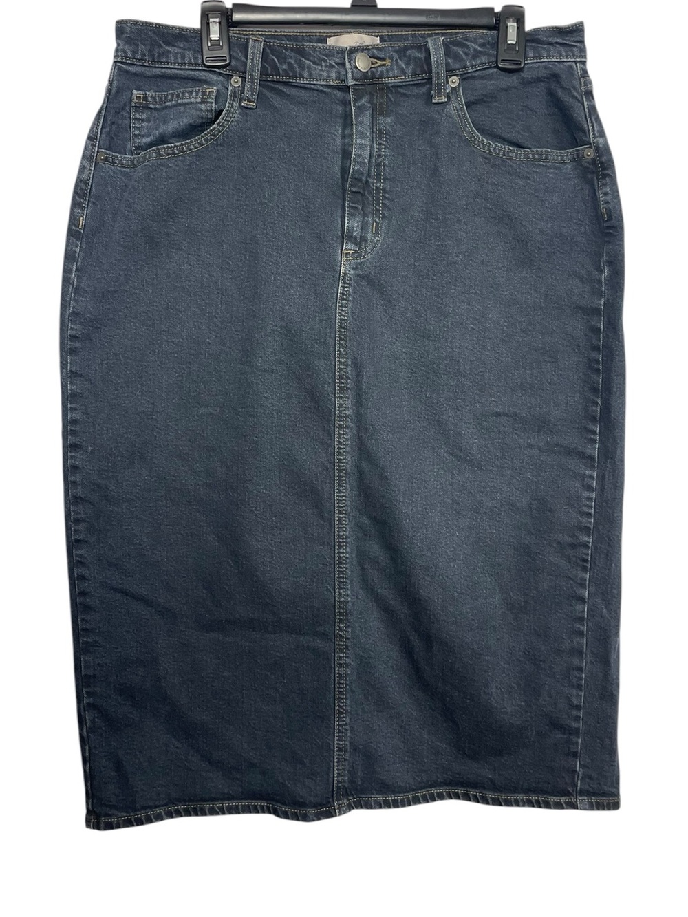 Universal Thread Dark Wash Denim Midi Skirt Size 12 Front Slit Y2K Style